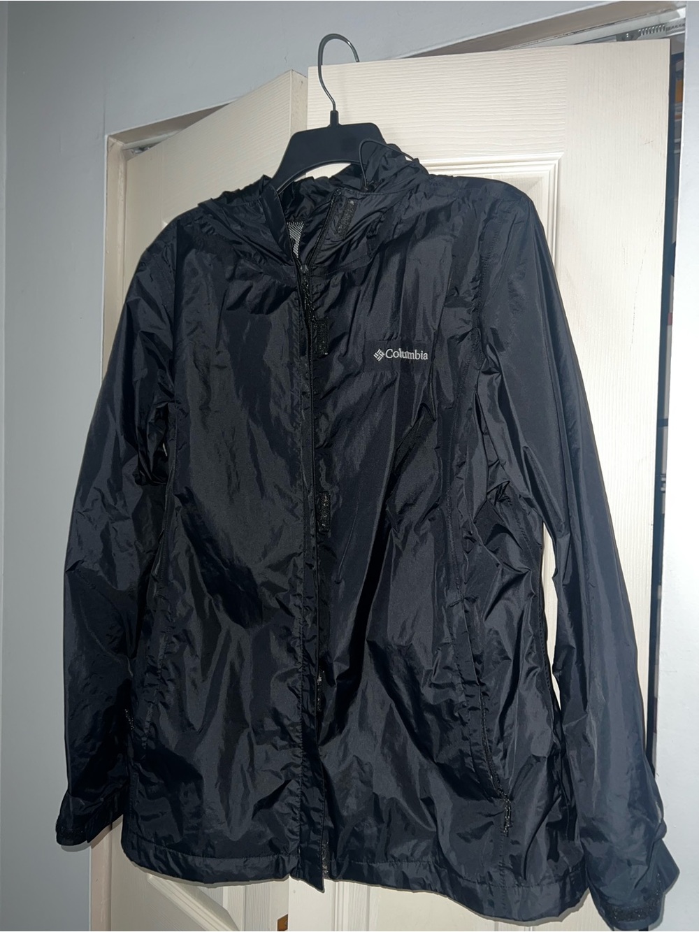 Columbia Black Rain Jacket - Hooded Lightweight Shell (XL - Men's)